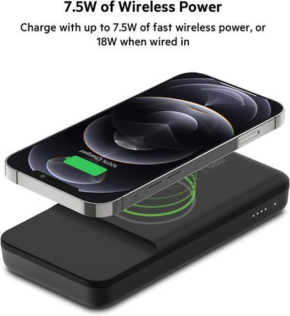 بنك الطاقة Belkin BoostCharge المغناطيسي 10 كيلو مللي أمبير في الساعة - شاحن iPhone سريع مغناطيسي 7.5 وات - شاحن لاسلكي لحزمة البطارية المتوافقة مع MagSafe - شاحن USBC - شاحن محمول لأجهزة iPhone 14 وiPhone 13 و12