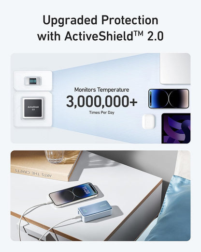 بنك طاقة Anker، شاحن محمول Power IQ 3.0 مع مخرج PD 30W Max (PowerCore 30W)، حزمة بطارية 10,000 مللي أمبير في الساعة لهواتف iPhone 15/15 Plus/15 Pro/15 Pro Max وMacBook وDell وMicrosoft Surface والمزيد باللون الأزرق
