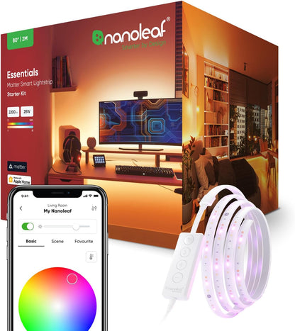 مجموعة Nanoleaf Essentials WiFi Bluetooth & Thread Smart LED Lightstrip 80 بوصة (2 متر) - RGB والأبيض، التطبيق والتحكم الصوتي (يعمل مع Apple Home، Google Home، Samsung SmartThings)