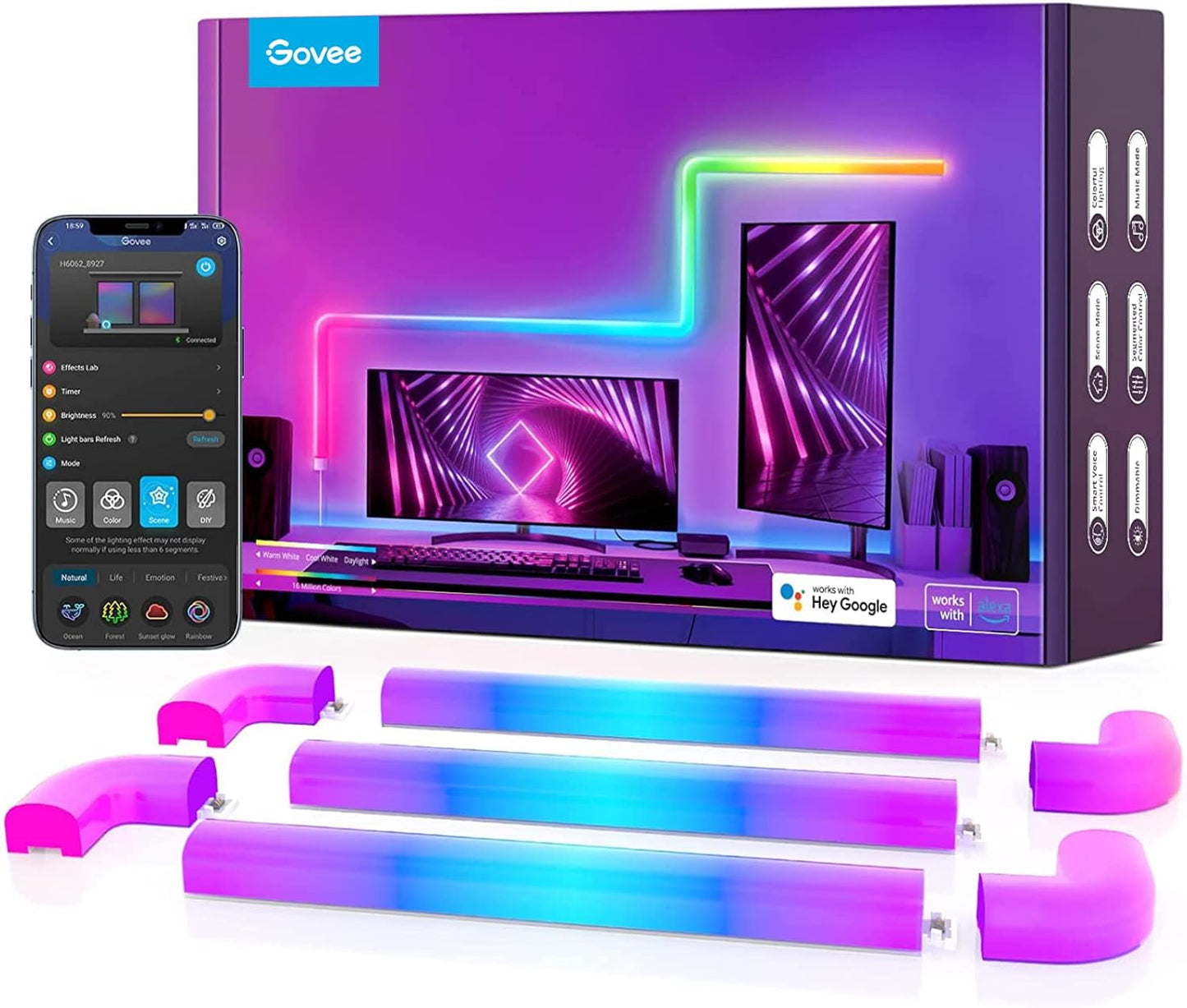 مصابيح حائط LED Govee Glide RGBIC، 8 قطع مع 4 زوايا، شريط إضاءة LED لديكور المنزل لمزامنة الموسيقى لبث غرفة نوم التلفزيون، متعدد الألوان قابل للتخصيص، Alexa وGoogle Assistant، (محول واحد فقط) (H6062)
