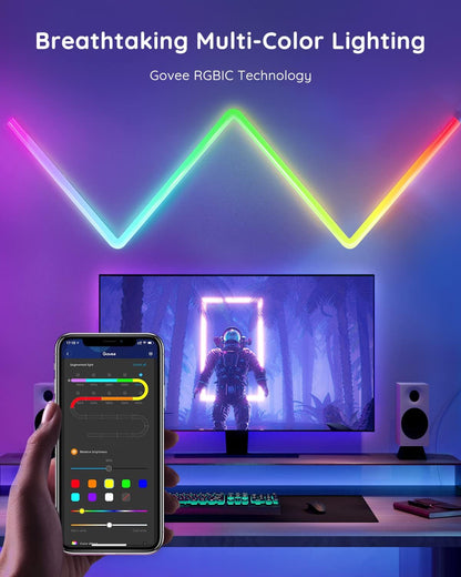 مصابيح حائط LED Govee Glide RGBIC، 8 قطع مع 4 زوايا، شريط إضاءة LED لديكور المنزل لمزامنة الموسيقى لبث غرفة نوم التلفزيون، متعدد الألوان قابل للتخصيص، Alexa وGoogle Assistant، (محول واحد فقط) (H6062)