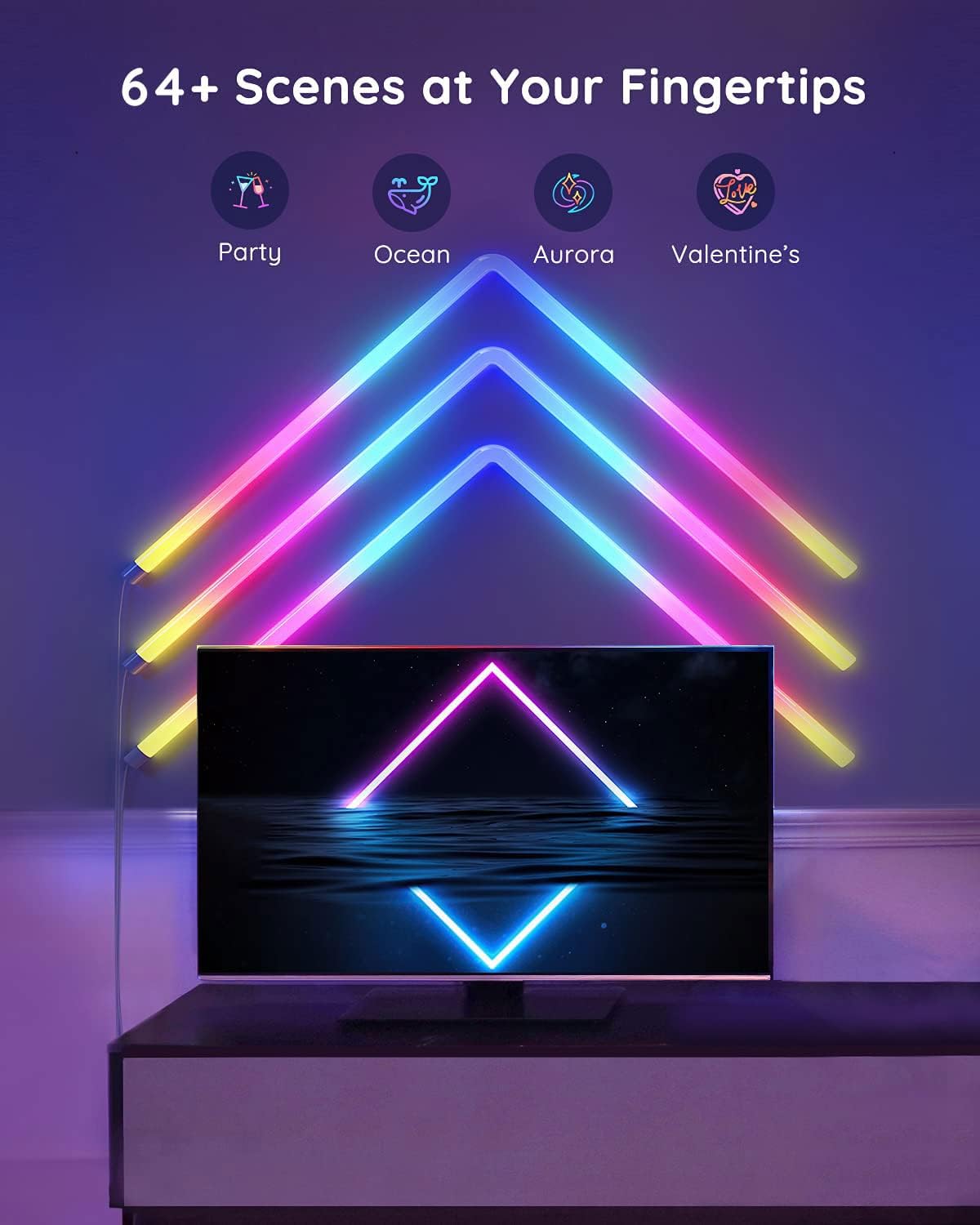 مصابيح حائط LED Govee Glide RGBIC، 8 قطع مع 4 زوايا، شريط إضاءة LED لديكور المنزل لمزامنة الموسيقى لبث غرفة نوم التلفزيون، متعدد الألوان قابل للتخصيص، Alexa وGoogle Assistant، (محول واحد فقط) (H6062)