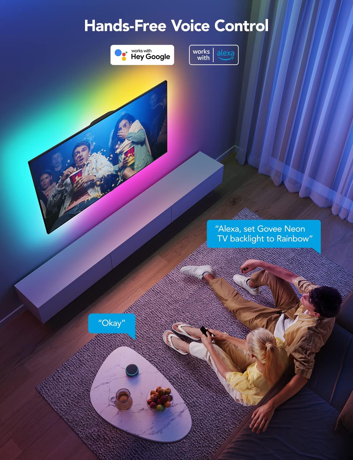GOVEE TV RGBIC NEON LED الخلفية للتلفزيون والشاشة 9.84 قدم لأجهزة التلفاز 48-55 بوصة، تعمل مع ALEXA، HEY GOOGLE & GOVEE HOME APP، SYNC MUSIC (3m، H61B2)