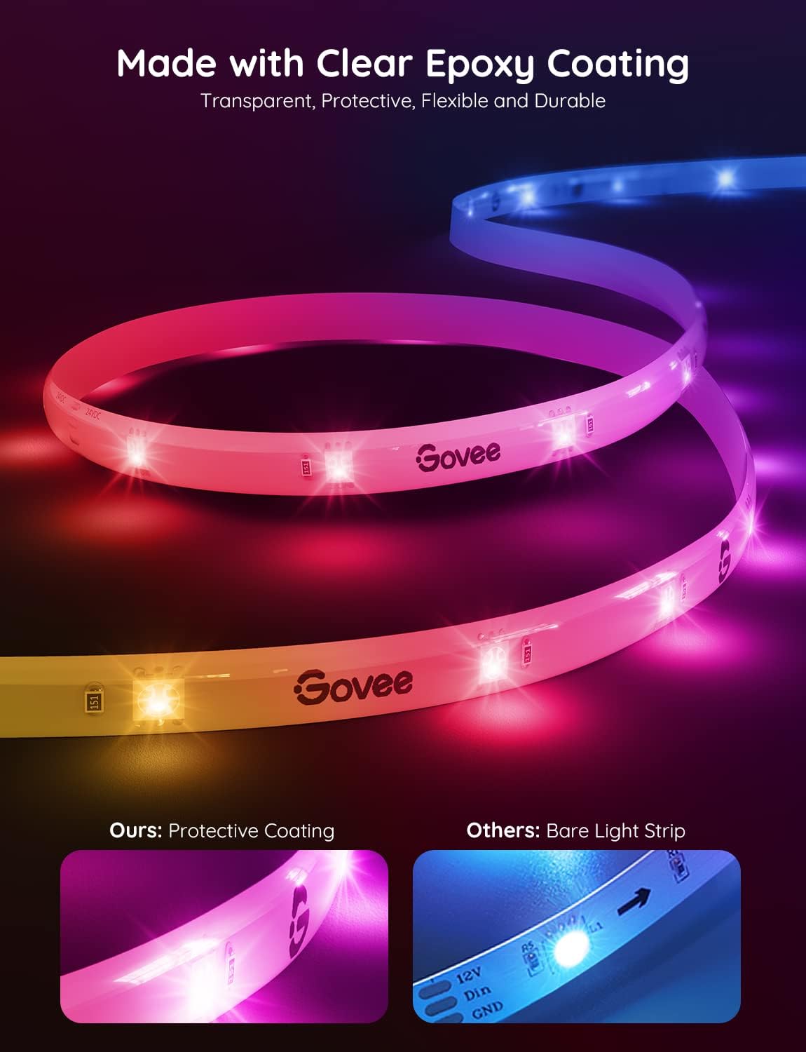 Govee 65.6ft RGBIC LED أضواء الشريط لغرفة النوم H619A، متوافق مع اليكسا الذكية، DIY ألوان متعددة على خط واحد، تغيير اللون، مزامنة الموسيقى، زخرفة المهرجان، 5M