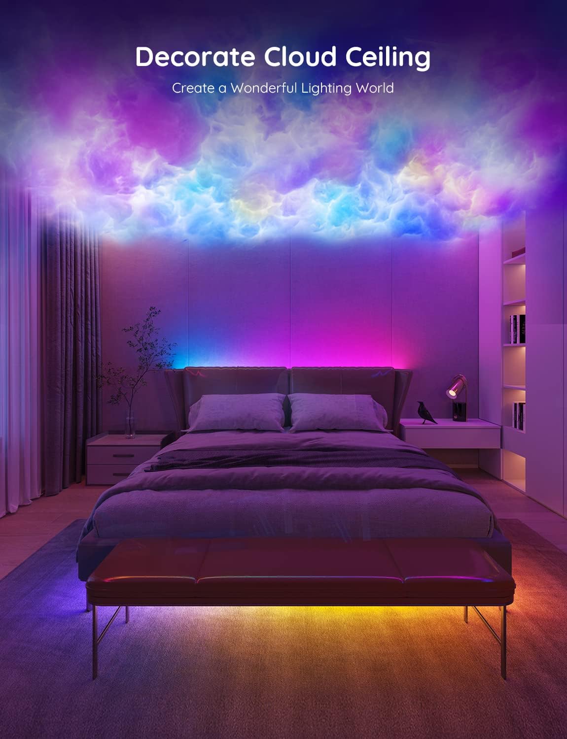 Govee 65.6ft RGBIC LED أضواء الشريط لغرفة النوم H619A، متوافق مع اليكسا الذكية، DIY ألوان متعددة على خط واحد، تغيير اللون، مزامنة الموسيقى، زخرفة المهرجان، 5M