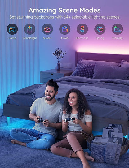 Govee Smart LED Strip Lights، H6127 16.4ft (5M) WiFi LED Strip Lighting يعمل مع Alexa وGoogle Assistant، 16 مليون لون مع التحكم في التطبيقات ومزامنة الموسيقى LED أضواء للغرفة والمطبخ والتلفزيون وعيد الميلاد