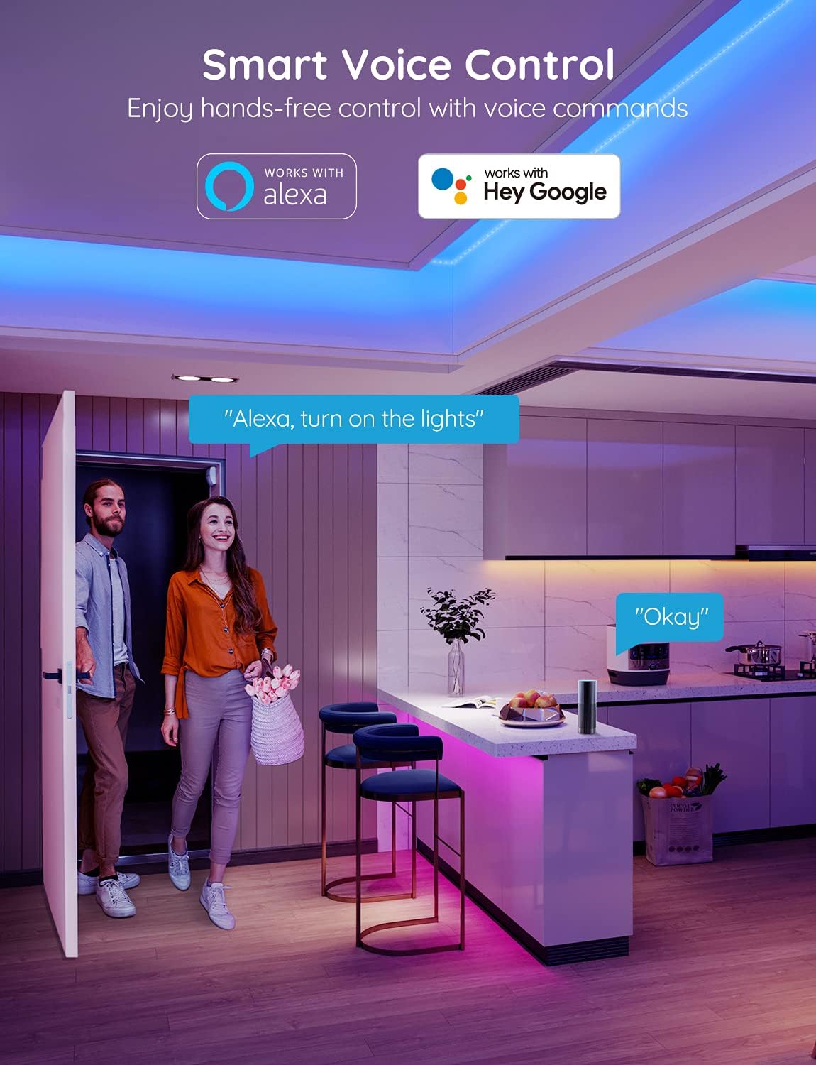 مصابيح شريط LED ذكية Govee 30M H615E، مصابيح LED WiFi RGB تعمل مع Alexa ومساعد Google، شريط إضاءة متغير اللون مع مزامنة الموسيقى، أضواء LED يتم التحكم فيها من خلال التطبيق لغرفة النوم والحفلات وغرفة المعيشة