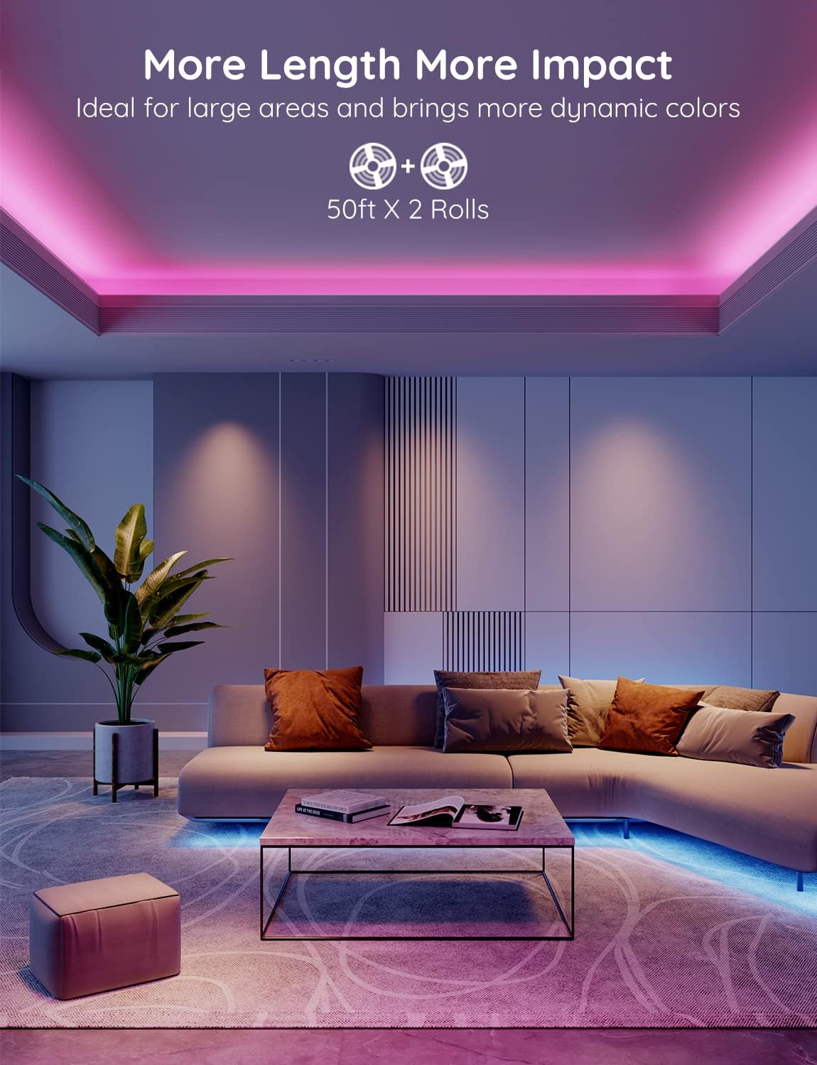 مصابيح شريط LED ذكية Govee 30M H615E، مصابيح LED WiFi RGB تعمل مع Alexa ومساعد Google، شريط إضاءة متغير اللون مع مزامنة الموسيقى، أضواء LED يتم التحكم فيها من خلال التطبيق لغرفة النوم والحفلات وغرفة المعيشة