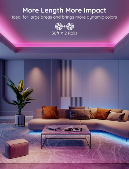 مصابيح شريط LED ذكية Govee 30M H615E، مصابيح LED WiFi RGB تعمل مع Alexa ومساعد Google، شريط إضاءة متغير اللون مع مزامنة الموسيقى، أضواء LED يتم التحكم فيها من خلال التطبيق لغرفة النوم والحفلات وغرفة المعيشة