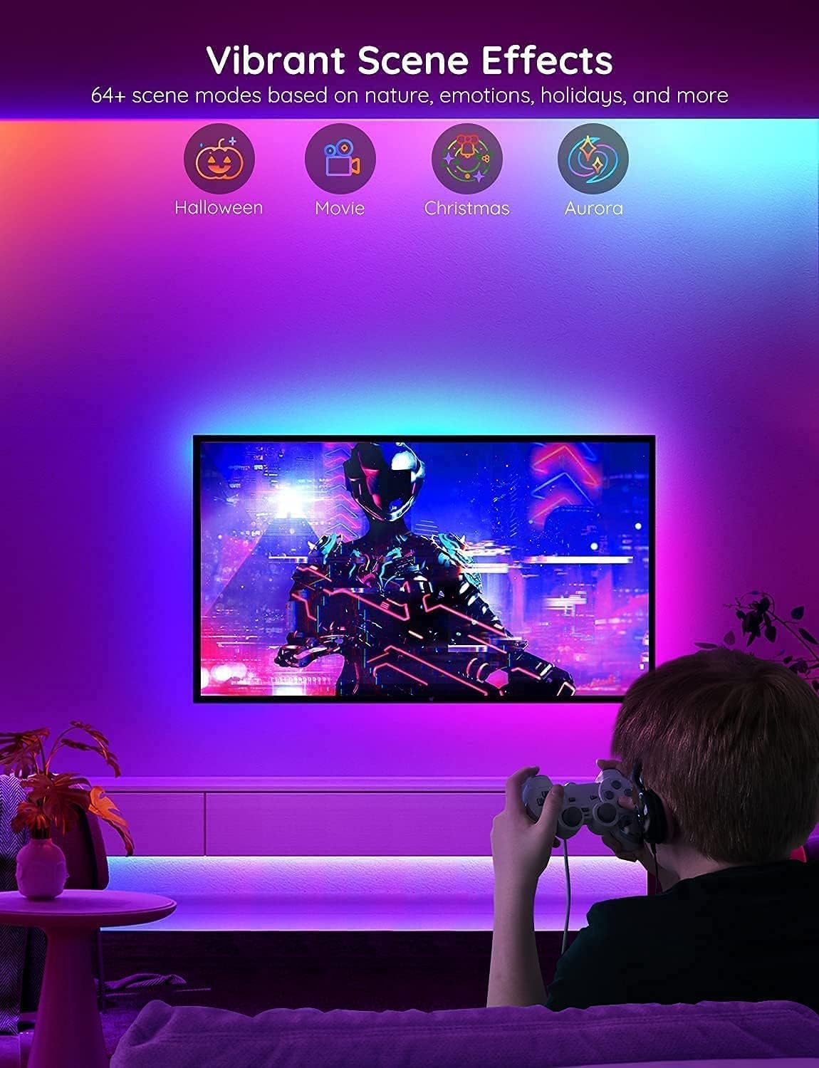 مصابيح شريط LED ذكية Govee 30M H615E، مصابيح LED WiFi RGB تعمل مع Alexa ومساعد Google، شريط إضاءة متغير اللون مع مزامنة الموسيقى، أضواء LED يتم التحكم فيها من خلال التطبيق لغرفة النوم والحفلات وغرفة المعيشة