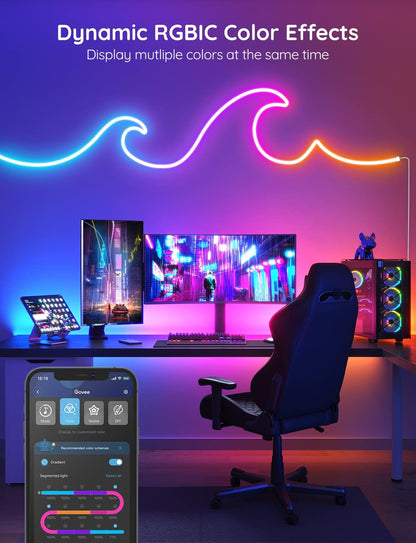 مصابيح حبل Govee Neon RGBIC مع مزامنة الموسيقى، تصميم DIY، تعمل مع Alexa، مساعد Google، أضواء شريط LED 3M للألعاب، ديكور غرفة النوم وغرفة المعيشة H61A0