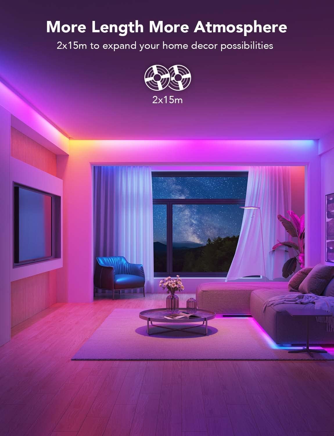 Govee 30M RGBIC LED Strip Lights، تعمل مصابيح LED الذكية مع Alexa و Google Assistant، التحكم في تطبيق WiFi مجزأ DIY بألوان متعددة، أضواء متغيرة الألوان مزامنة الموسيقى، أضواء LED لعيد الميلاد H618F