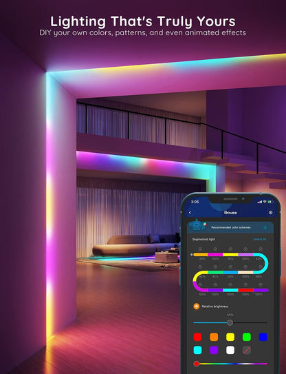 Govee 30M RGBIC LED Strip Lights، تعمل مصابيح LED الذكية مع Alexa و Google Assistant، التحكم في تطبيق WiFi مجزأ DIY بألوان متعددة، أضواء متغيرة الألوان مزامنة الموسيقى، أضواء LED لعيد الميلاد H618F