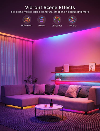 Govee 30M RGBIC LED Strip Lights، تعمل مصابيح LED الذكية مع Alexa و Google Assistant، التحكم في تطبيق WiFi مجزأ DIY بألوان متعددة، أضواء متغيرة الألوان مزامنة الموسيقى، أضواء LED لعيد الميلاد H618F