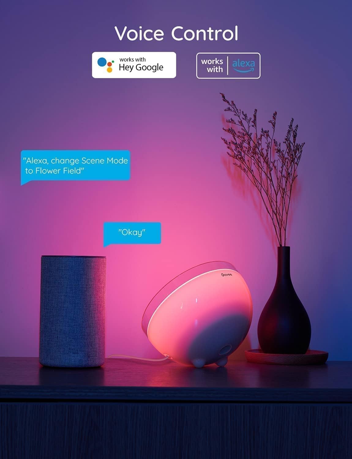 Govee Ambient مصباح طاولة محمول يعمل مع اليكسا و هاي غوغل H6058