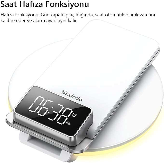 mcdodo CH-1610 15W 4-in-1 محطة شحن مكتبية متعددة الوظائف ضوء ليلي / ساعة منبه