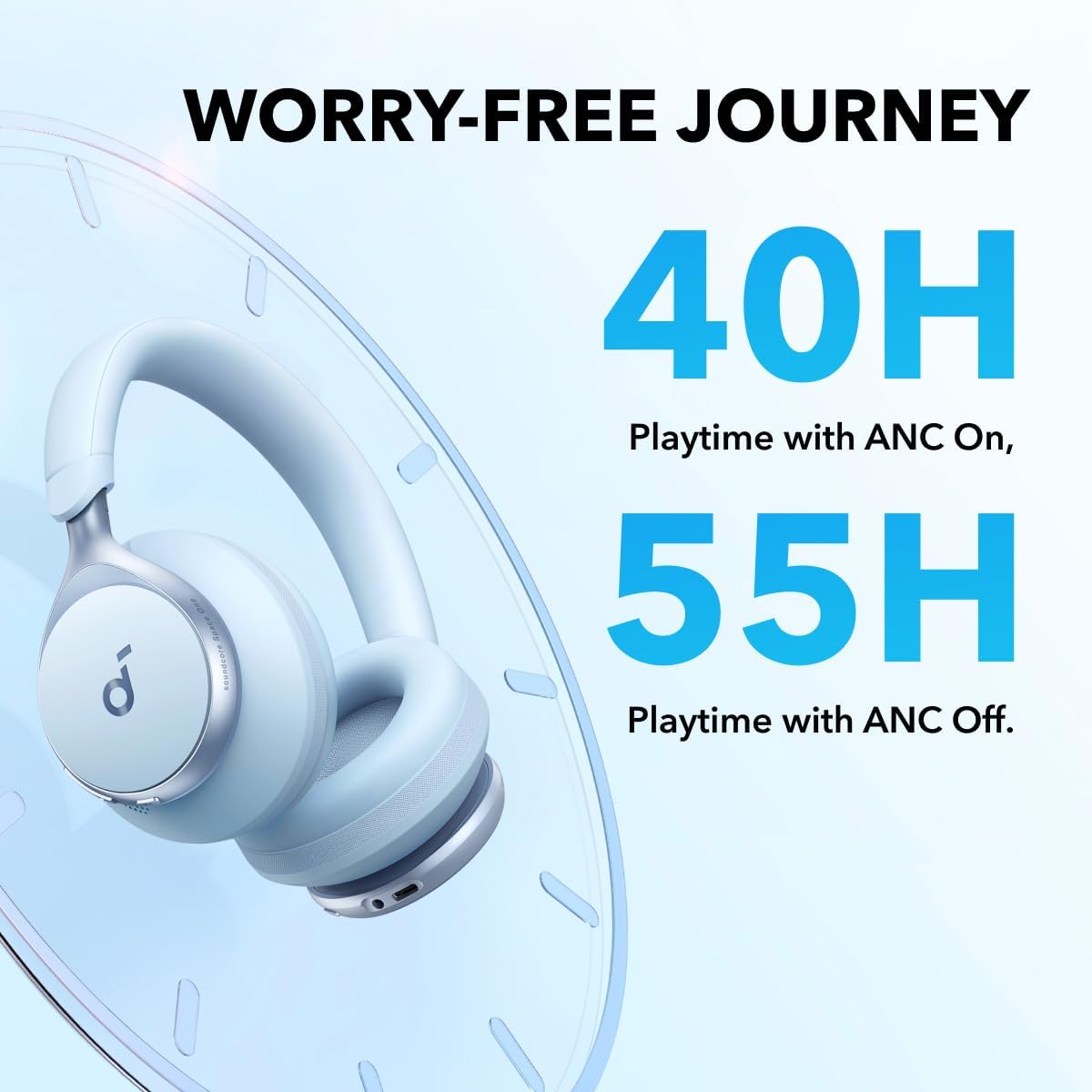 Soundcore من Anker، Space One، سماعات رأس بخاصية إلغاء الضوضاء النشطة، تقليل الصوت بقوة 2X، وقت تشغيل ANC لمدة 40 ساعة، التحكم في التطبيق، صوت لاسلكي LDAC عالي الدقة، ملاءمة مريحة، مكالمات واضحة، بلوتوث 5.3
