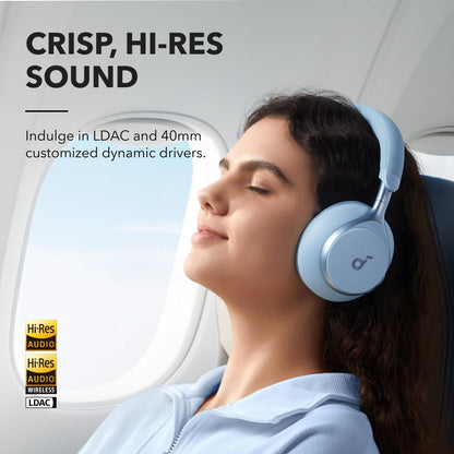 Soundcore من Anker، Space One، سماعات رأس بخاصية إلغاء الضوضاء النشطة، تقليل الصوت بقوة 2X، وقت تشغيل ANC لمدة 40 ساعة، التحكم في التطبيق، صوت لاسلكي LDAC عالي الدقة، ملاءمة مريحة، مكالمات واضحة، بلوتوث 5.3