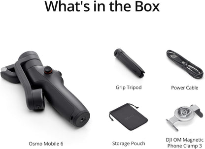 مثبت انحراف للهواتف الذكية DJI Osmo Mobile 6، انحراف للهاتف ثلاثي المحاور، قضيب تمديد مدمج، محمول وقابل للطي، انحراف Android وiPhone مع ShotGuides، مثبت تسجيل الفيديو، فيديو YouTube TikTok