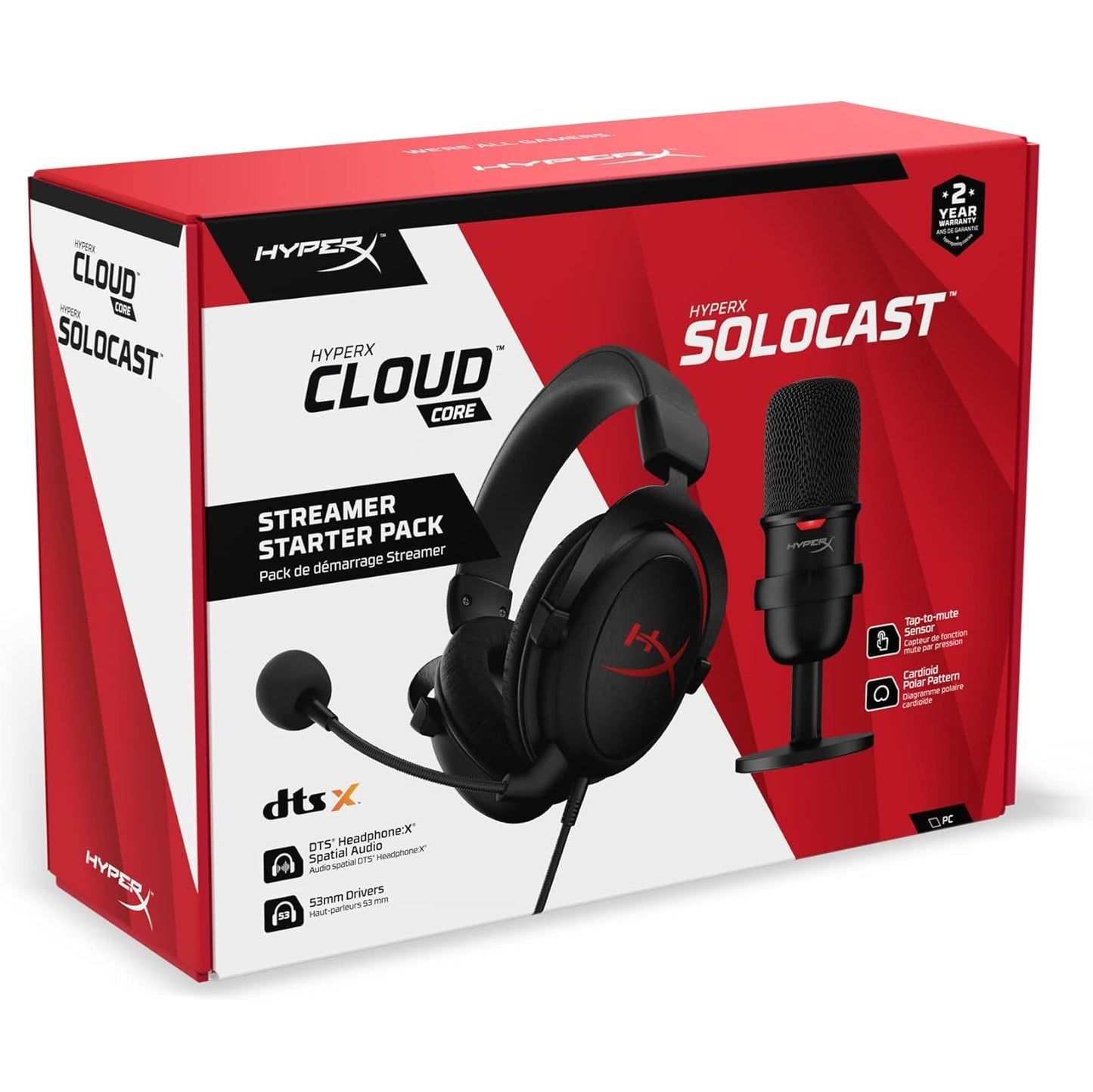 مجموعة HyperX Streamer Starter Pack - ميكروفون SoloCast USB وسماعة Cloud Core 7.1