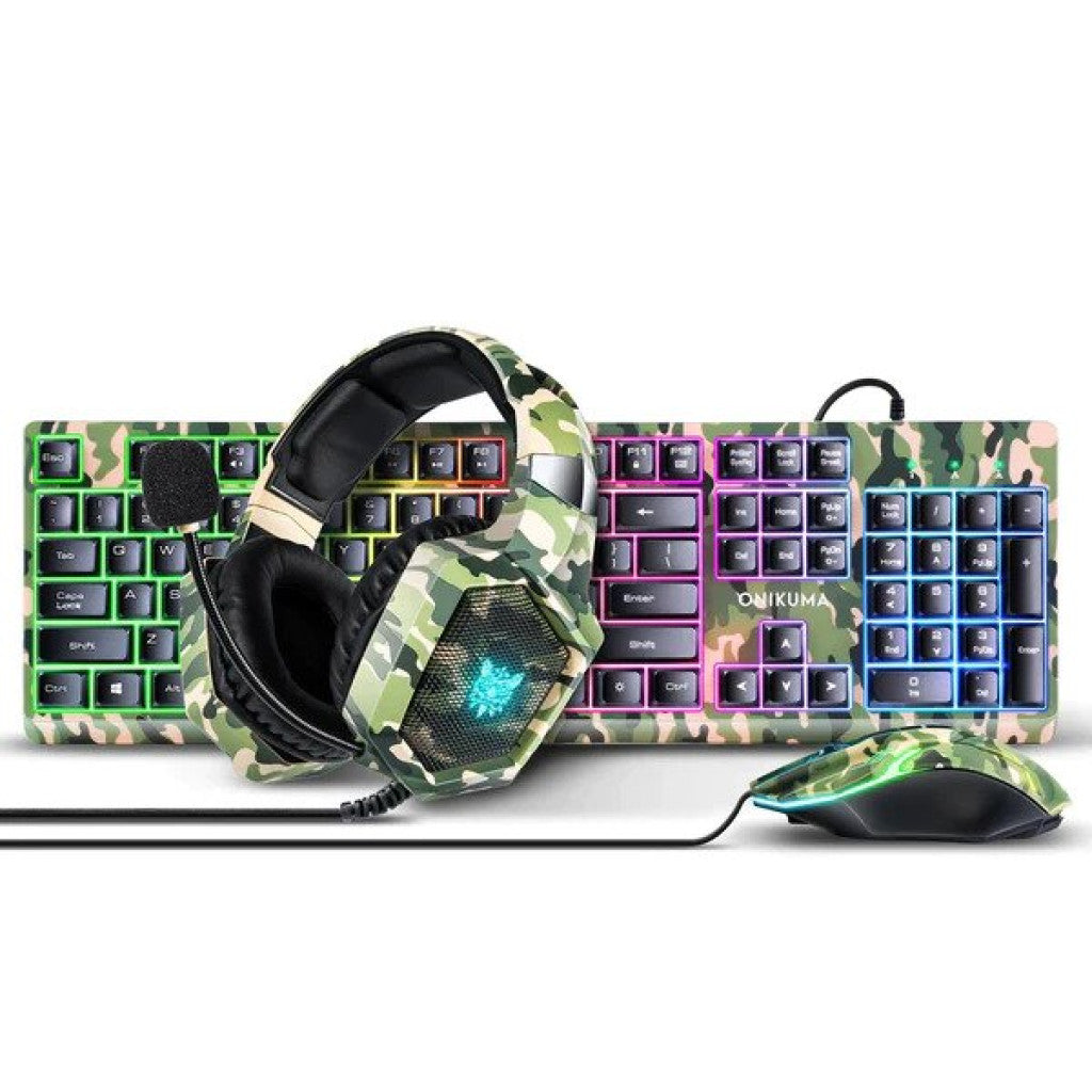 ONIKUMA TZ3003 3-IN-1 RGB لوحة مفاتيح سلكية وسماعة رأس للألعاب (CAMO GREEN)