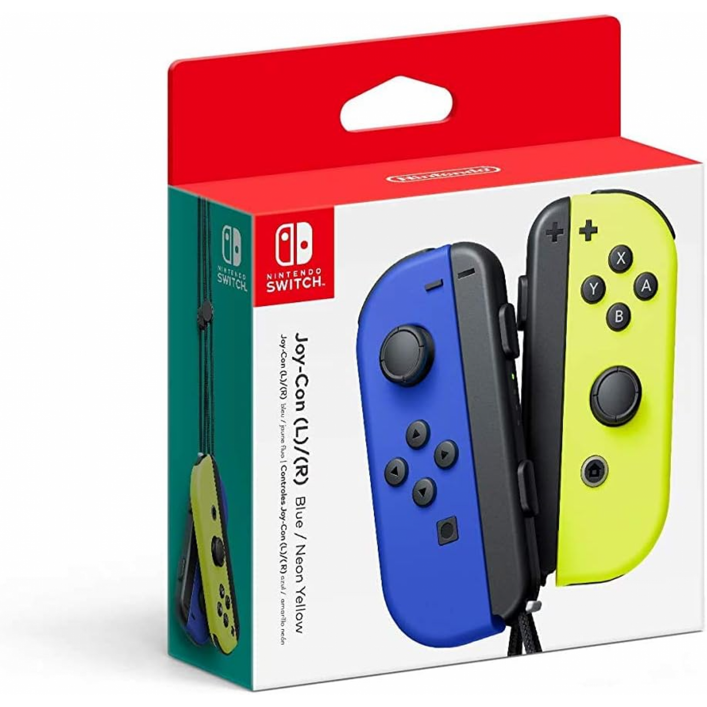 زوج من وحدات تحكم Joy-Con لجهاز نينتندو سويتش، أزرق يسار/أصفر نيون يمين