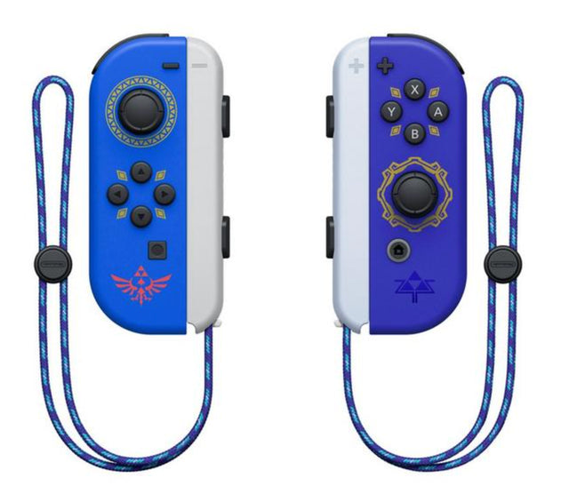 زوج من وحدات التحكم Joy-Con لجهاز نينتندو سويتش، الإصدار الأيسر باللون الأزرق/الأيمن باللون الأرجواني