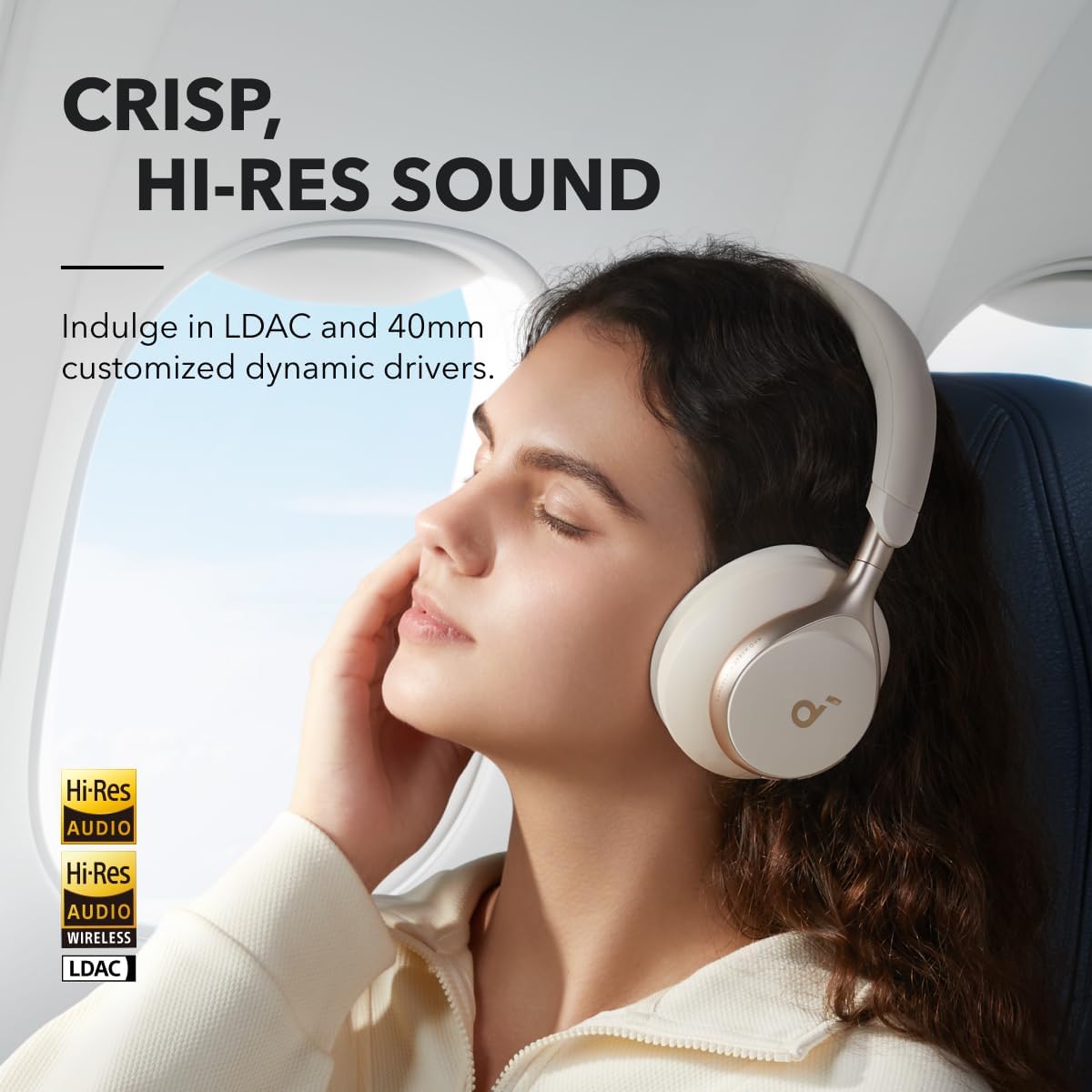 Soundcore من Anker، Space One، سماعات رأس بخاصية إلغاء الضوضاء النشطة، تقليل الصوت بقوة 2X، وقت تشغيل ANC لمدة 40 ساعة، التحكم في التطبيق، صوت لاسلكي LDAC عالي الدقة، ملاءمة مريحة، مكالمات واضحة، بلوتوث 5.3