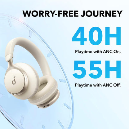 Soundcore من Anker، Space One، سماعات رأس بخاصية إلغاء الضوضاء النشطة، تقليل الصوت بقوة 2X، وقت تشغيل ANC لمدة 40 ساعة، التحكم في التطبيق، صوت لاسلكي LDAC عالي الدقة، ملاءمة مريحة، مكالمات واضحة، بلوتوث 5.3
