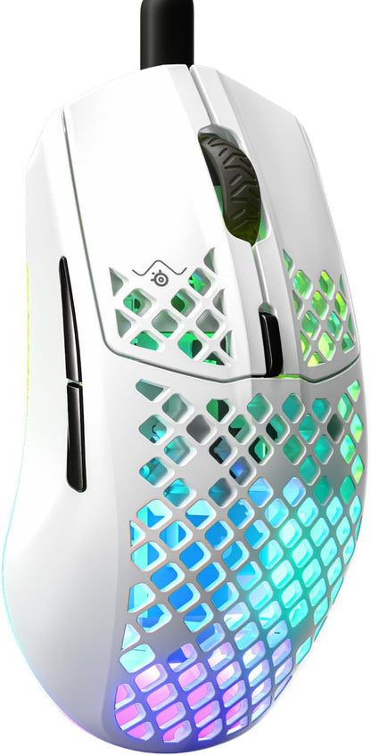 SteelSeries Aerox 3 - ماوس ألعاب خفيف للغاية - مستشعر بصري TrueMove Core 8,500 CPI - تصميم مقاوم للماء خفيف الوزن للغاية 59 جم - اتصال USB-C عالمي - ثلج