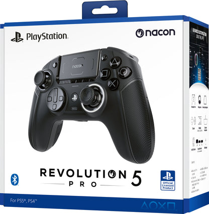 وحدة تحكم الألعاب اللاسلكية NACON Revolution 5 Pro المرخصة رسميًا لأجهزة PS5 / PS4 / الكمبيوتر الشخصي - تأثير القاعة، توقفات الزناد، أزرار قابلة للتخطيط، صوت بلوتوث - ثلاثي أسود