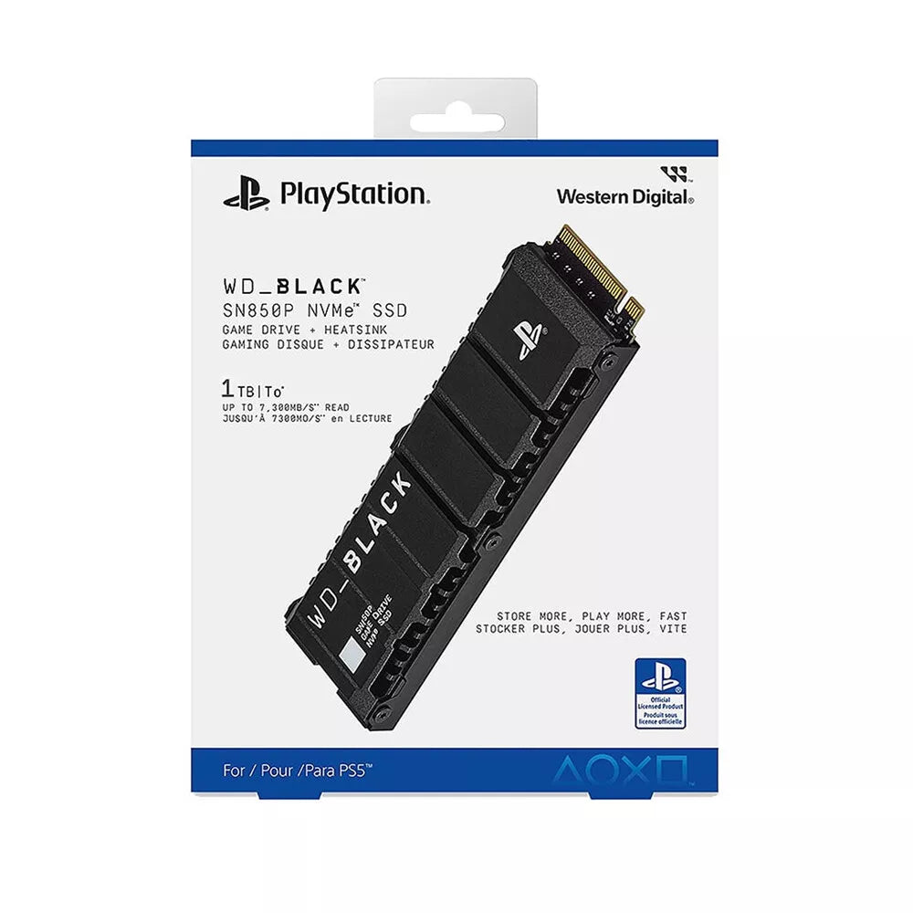 محرك الأقراص الصلبة ويسترن ديجيتال 1 تيرابايت SN850 NVMe SSD لوحدات تحكم PS5 مع مبدد حراري - Gen4 PCIe، M.2 2280، ما يصل إلى 7000 ميجابايت/ثانية - WDBBKW0010BBK-WRSN